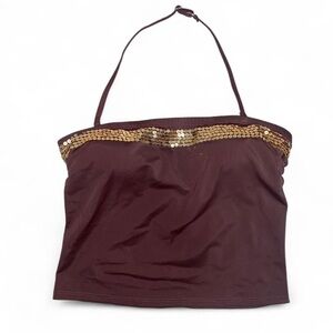 Brown Swim Top With Gold Sequins